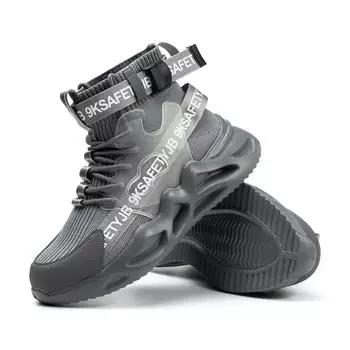 JB7719 Hot Selling Knit Steel Toe Safety Shoes Comfortable Slip Resistant Indestructible Safety Shoes Men and Women Sports Shoes 40 серый