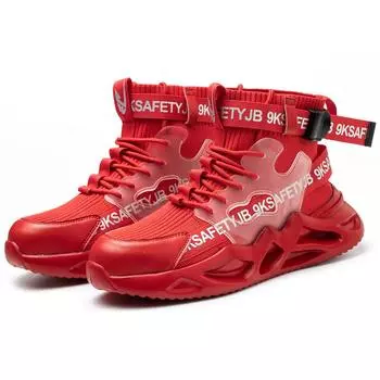 JB7719 New Industrial Safety Shoes Breathable Mesh Steel Toe Anti-Impact Safety Shoes Mens WomensRed Sports Shoes 40 красный