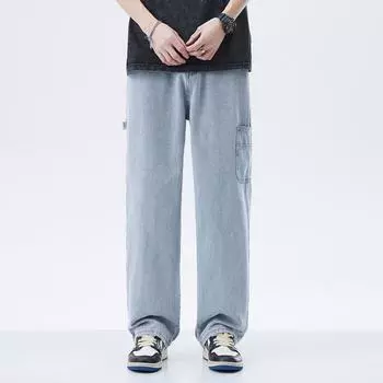 Jeans Men s American Workwear Retro Loose Straight Wide-leg Casual Trousers S