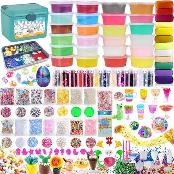 Jecimco Slime Kit Crystal Clay DIY Clay Set Игрушечные глиняные игрушки Инструменты ручной работы Аквариумные бусины Фруктовые дольки Цветная пена Конфетти Содержит 37 штук Пушистый