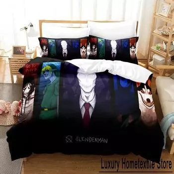Jeff and Jane Creepypasta Комплект постельного белья Single Twin Full Queen King Size Комплект постельного белья для взрослых и детей Спальня Пододеяльники Наборы с 3D-принтом Аниме 70x133cm 2pcs