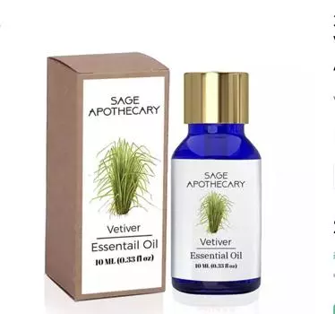 Эфирное масло Ветивера (10 мл), Vetiver Essential Oil, Sage Apothecary