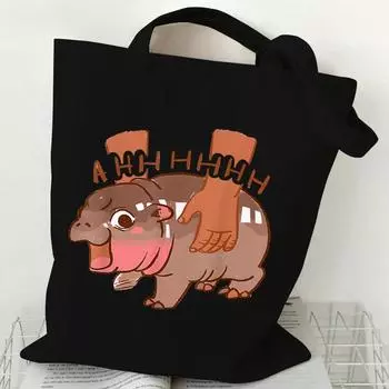 Эластичная женская сумка с принтом свиньи Harajuku Fashion Cartoon Shopping Холщовая сумка-тоут Fun Hippo Unisexs сумка через плечо