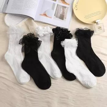 Эластичные кружевные носки Y2K с бантом Lolita JK Short Sock Breathable Women s Hosiery Women 6pairs