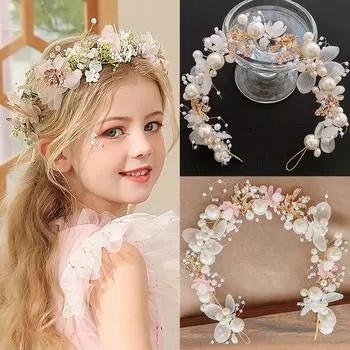 Элегантная свадебная повязка на голову для девочек, головной убор с имитацией жемчуга, цветочный венок, гирлянда для невесты, обруч на голову, свадебные повязки на голову, украшения для волос