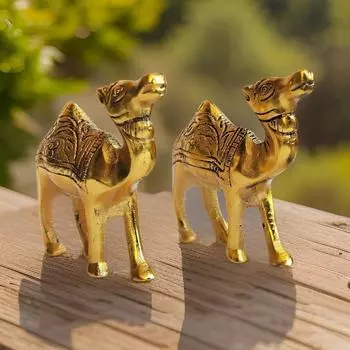 Элегантность в металлическом наборе Camel Showpiece Set - Изысканный декор для дома с ноткой пустынной элегантности (Золотой_3x3 дюйма) Упаковка из 2 шт.