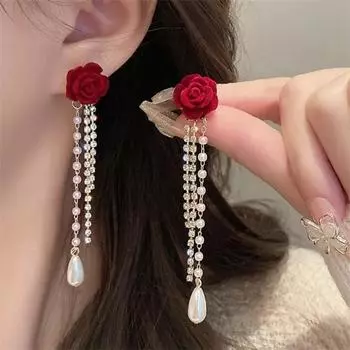 Элегантные модные корейские серьги-кисточки с жемчужиной камелии и цирконием для женщин и девушек, подарочные украшения оптом