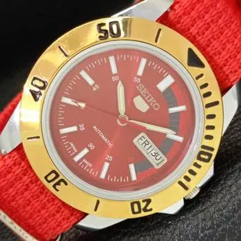 ЭЛЕГАНТНЫЕ МУЖСКИЕ ЧАСЫ SEIKO 5 JAPAN MENS AUTOMATIC 6309A ВОССТАНОВЛЕННЫЕ С КРАСНЫМ ЦИФЕРБЛАТОМ a426523-2 RL-a426523
