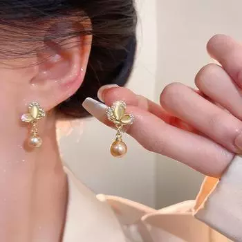 «Элегантные серьги-бабочки из кошачьего глаза для женщин — модные и универсальные» A2150 розового золота