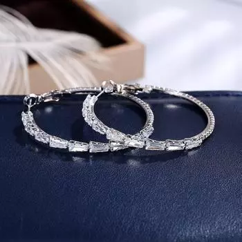 Элегантные серьги-крючки Bigh Exaggerated Crystal Hook из стерлингового серебра 925 пробы с ослепительной оправой из циркона и паве для свадьбы для женщин серебряный