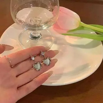 Элегантные женские серьги в форме сердца с камнем кошачий глаз — универсальный и простой дизайн, вдохновленный звездами. E5996 серебряный