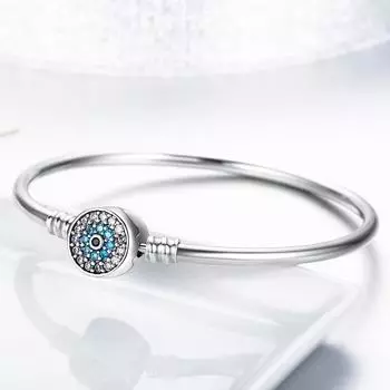 Элегантный и защитный браслет PANPOKI 925 Silver Blue от сглаза со сверкающими стразами — шикарное модное заявление