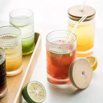 Элегантный набор бокалов Hobnail Highball из 4 предметов с крышками и трубочками — идеально подходит для коктейлей, соков и многого другого — идеально подходит для любого случая 12 Oz