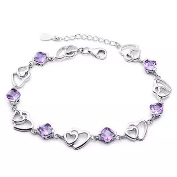 Элегантный женский посеребренный браслет женский браслет Doppel Herz Amethyst