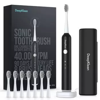 Электрическая зубная щетка Deepklean Sonic Sonic USB IPX7 8 сменная 6 электрическая электрическая футляр для хранения черная зубная щетка, зубная щетка, зубная щетка, перезаряжаемая,