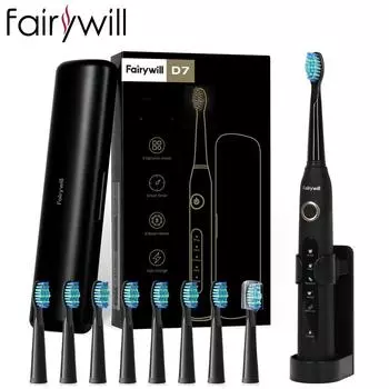 Электрическая зубная щетка Fairywill Sonic, 5 режимов, USB-зарядное устройство, 8 насадок, дорожный футляр FW-507 чёрный