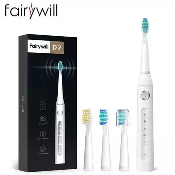 Электрическая зубная щетка Fairywill Sonic FW-507, перезаряжаемая через USB, 5 режимов, 4 сменных насадки, белая белый