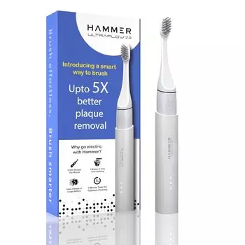 Электрическая зубная щетка HAMMER Ultra Flow 2.0 и 2 сменные насадки для мужчин и женщин, 3 режима чистки, аккумуляторная батарея (белый) белый