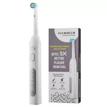 Электрическая зубная щетка HAMMER Ultraflow Plus с колебательными движениями для взрослых с 2 насадками, 4 режимами чистки (белый) белый