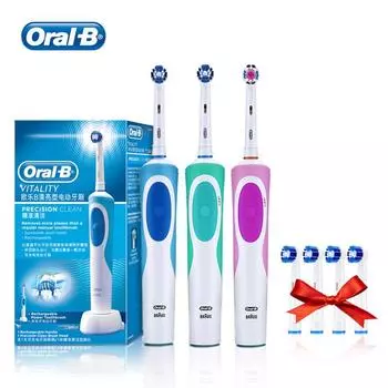 Электрическая зубная щетка Oral B Dual Clean с вращением и вибрацией, перезаряжаемая зубная щетка Oral B с 4 насадками