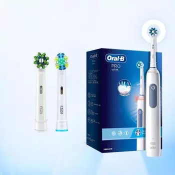 Электрическая зубная щетка Oral B Pro Ultra Ultra 4 Датчик давления 48 800 ходов/мин Таймер на 2 минуты Напоминание на 30 с 4 режима 3 насадки щетки белый