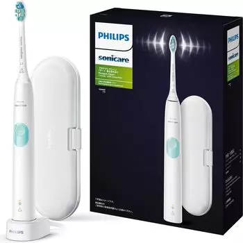 Электрическая зубная щетка Philips Sonicare Protect Clean Plus, чехол для щетки, белый, мятный [модель 2024 г.] (Чистящая головка/подставка для зарядки/дорожные принадлежности включены) HX6809/73 белый