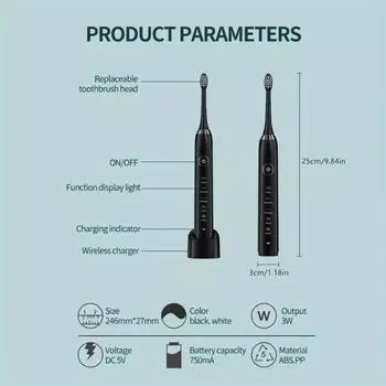 Электрическая зубная щетка S100 с насадками Перезаряжаемая портативная электрическая отбеливающая зубная щетка с держателем и дорожным футляром