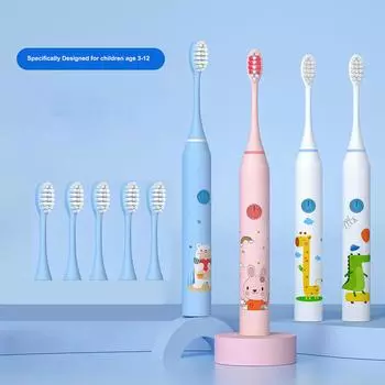 Электрическая зубная щетка с героями мультфильмов для детей, отбеливание зубов, детская зубная щетка, перезаряжаемая со сменными насадками, IPX7