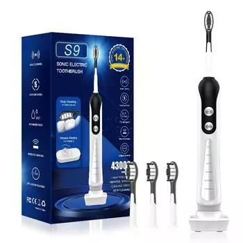 Электрическая зубная щетка Sonic Dental с беспроводной зарядной базой, 4 головки, 5 режимов, напоминание о времени, высокочастотная вибрация, водонепроницаемость чёрный