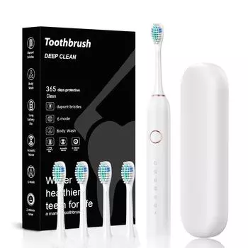 Электрическая зубная щетка Sonic Electric Toothbrush для взрослых 2024 года выпуска — мягкая щетина, 6 скоростей, аккумуляторная, цельная 2 brush heads + storage box розовый