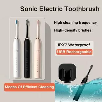 Электрическая зубная щетка Sonic IPX7 Водонепроницаемая зубная щетка с умным таймером USB Аккумуляторная звуковая щетка Чистая отбеливающая электрическая зубная щетка