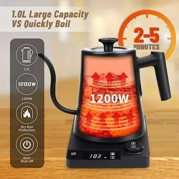 Электрический чайник KT10Pro-черный чайник на гибкой шее UK plug чёрный