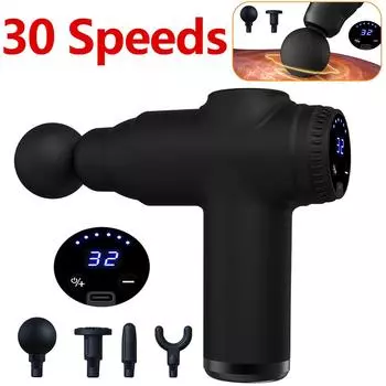 Электрический массажный пистолет для глубоких тканей лица Massgaer 30 Speed 4 Head Arms Back Leg Muscle Relaxation For Body Back Arm Sport Fitness