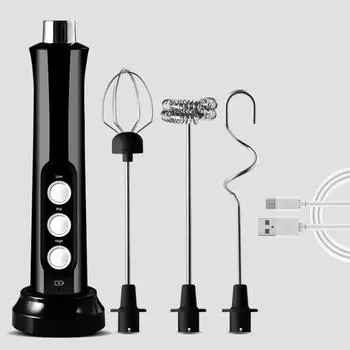 Электрический вспениватель молока с USB-разъемом, 3 венчика, зарядное устройство USB, устройство для приготовления пены, вспениватель кофе с 3 режимами, ручной миксер для взбивания яиц, блендер для напитков белый