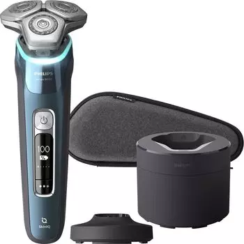 Электробритва Philips серии 9000 с чистящим устройством, электрическая бритва для мужчин, технология Bath Shaving, ледяной синий (72 лезвия/вращающиеся/SkinIQ и