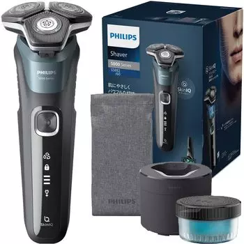 Электробритва Philips серии S5000 со стиральной машиной, электробритва для мужчин, роторная, IQ bath, бритье полностью, цвет Petrol Blue (45 лезвий, тип/Кожа