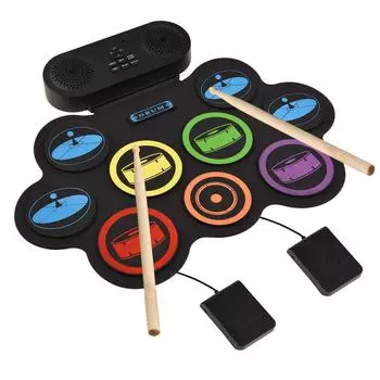 Электронная барабанная установка Hand Roll Drum Set 9 пэдов Поддержка DTX Gaming/BT аккомпанемента с двумя чёрный