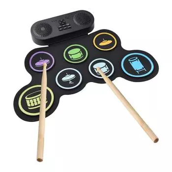 Электронная барабанная установка с динамиком BT Hand Roll Drum Set 7 пэдов Поддерживает различные аудиовходы 7 барабанов чёрный