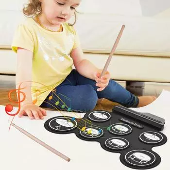 Электронная барабанная установка USB Roll-Up Silicon Drums Pad Цифровой складной электрический портативный компактный комплект для занятий руками с педалью