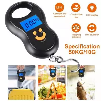 Электронные 50 кг 10 г подвесные весы ЖК-кухонные цифровые весы с подсветкой рыболовные весы карманные весы дорожные весы для багажа чёрный