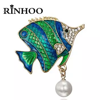 Эмалевые значки на лацкан Rinhoo Lucky Fish, сверкающие стразы, животные, золотые рыбки, дельфины, кит, акула, брошь, значок на одежду, пуговица, ювелирные изделия