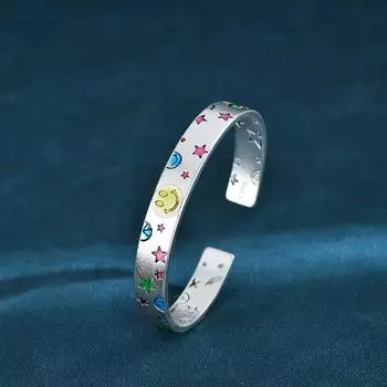 Эмалевый браслет с улыбающимся лицом, перегородчатая звезда, луна, ретро-браслет, девушка дарит другу подарок на день рождения Adjustable size