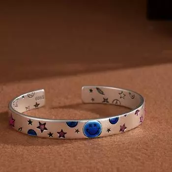 Эмалевый цветной браслет с улыбающимся лицом, винтажный мультяшный браслет с пятиконечной звездой и Луной, перегородчатый браслет в качестве подарка на день рождения для лучших друзей