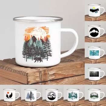 Эмалированная кружка для кофе Forest Camp Adventure Together Camping Cup Идея подарка для Camper Campfire Кружки для походов на открытом воздухе Фестиваль путешествий