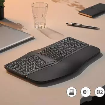 Эргономичная разделенная клавиатура с белой подсветкой, беспроводная Bluetooth 2,4G клавиатура с подставкой для запястий, сменная клавиатура для Windows/Mac Backlit keyboard English