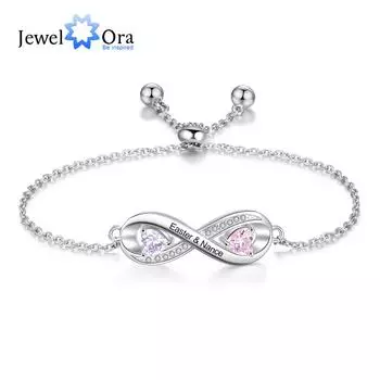 JewelOra персонализированный браслет-бесконечность с выгравированным именем и 2 камнями на заказ, регулируемые браслеты-цепочки с цирконием для