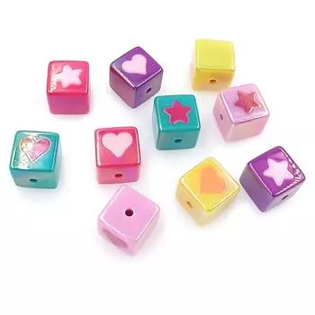 Jewelry Accessories 17mm Bracelet Creative Square Loose Beads Acrylic Fashion Cube Heart Star Handmade DIY Materials 5Pcs UV Double Color фиолетовый