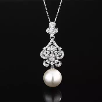 Jewelry Copper Bottom Gold-Plated Pearl Korean Edition Pearl Diamond Pendant Necklace 14Mm