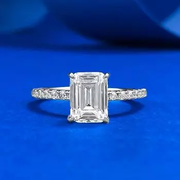 Jewelry S925 Silver Rectangular Candy 6 * 8 Ring with High Carbon Diamond Ring for Women, Fashionable and Simple 5