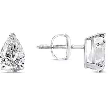 Jewels Prim 2,25 карата серьги-капли грушевидной формы с выращенными бриллиантами, из настоящего белого золота 14 карат, корзинка, винтовой замок 15MM серебряный